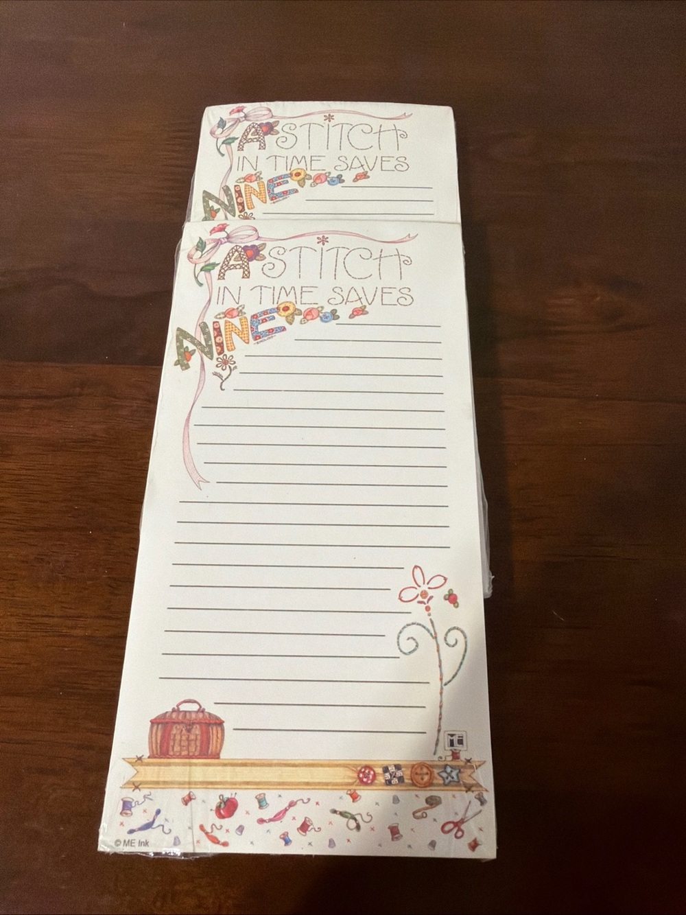2 New Mary Engelbreit Magnetic Note Or List Pad 2003 Stitch In Time Saves Nine